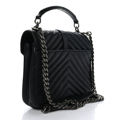 Saint Laurent Sheepskin Matelasse Chevron Monogram Medium College Bag Black 2 of 9
