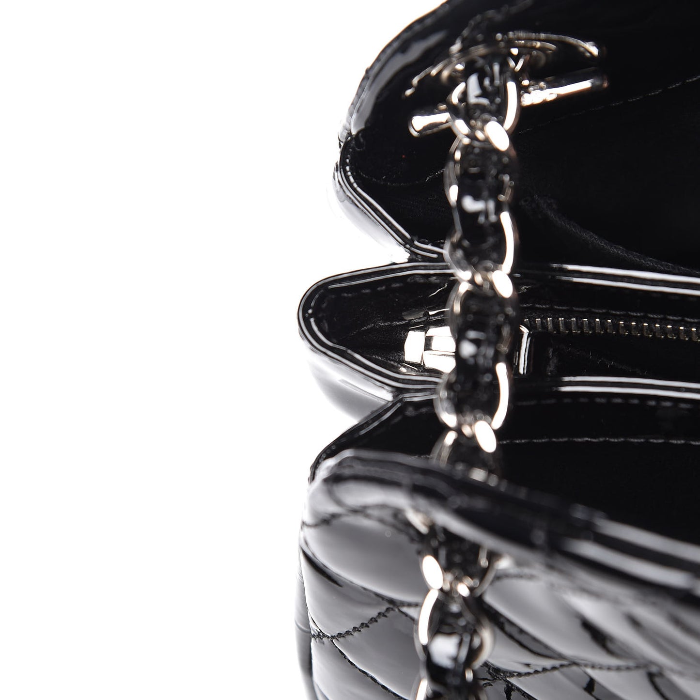 Patent Quilted Large Just Mademoiselle Bowling Bag Black