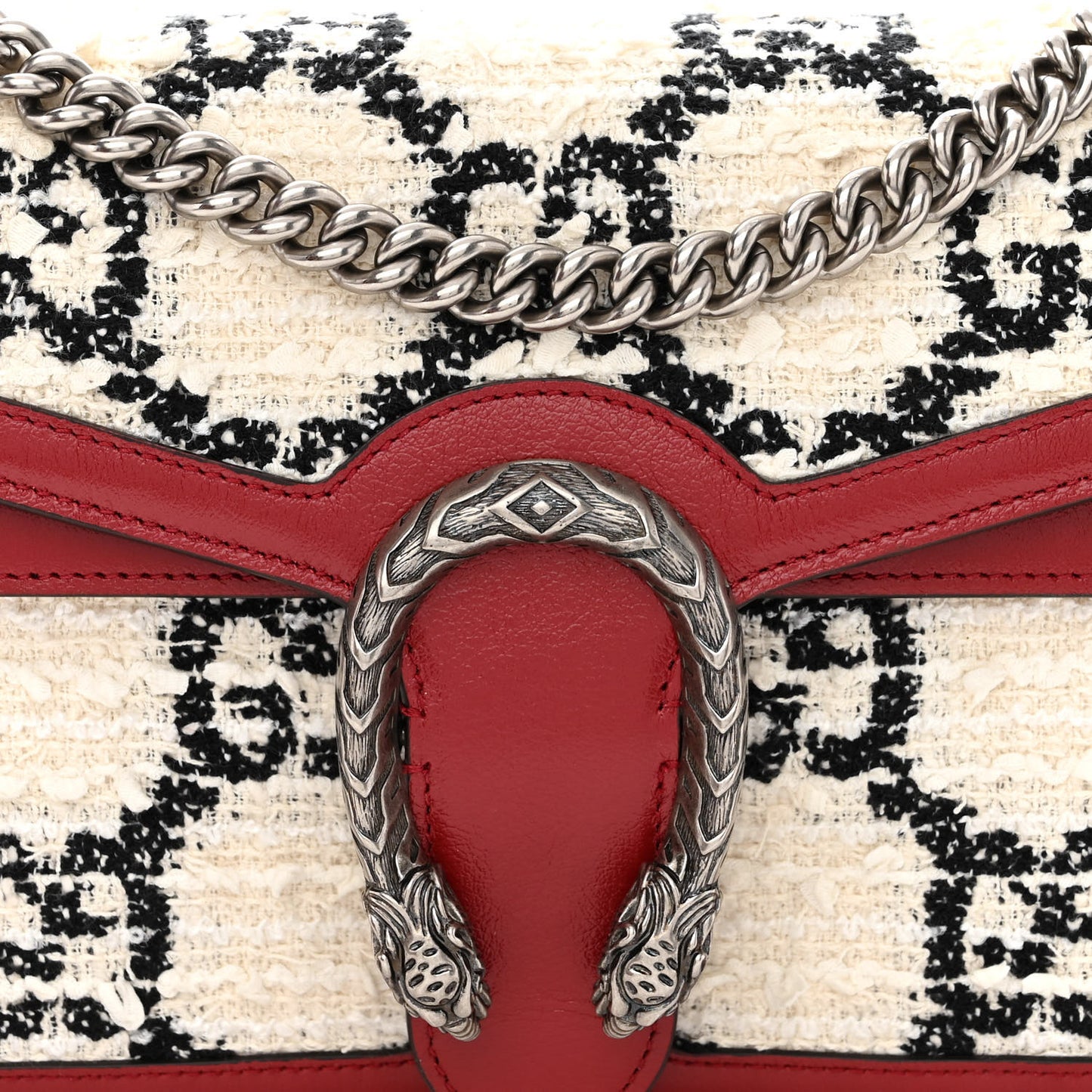 Tweed GG Monogram Small Dionysus Shoulder Bag White Black Romantic Cherry