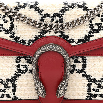 Gucci Tweed GG Monogram Small Dionysus Shoulder Bag White Black Romantic Cherry 8 of 10