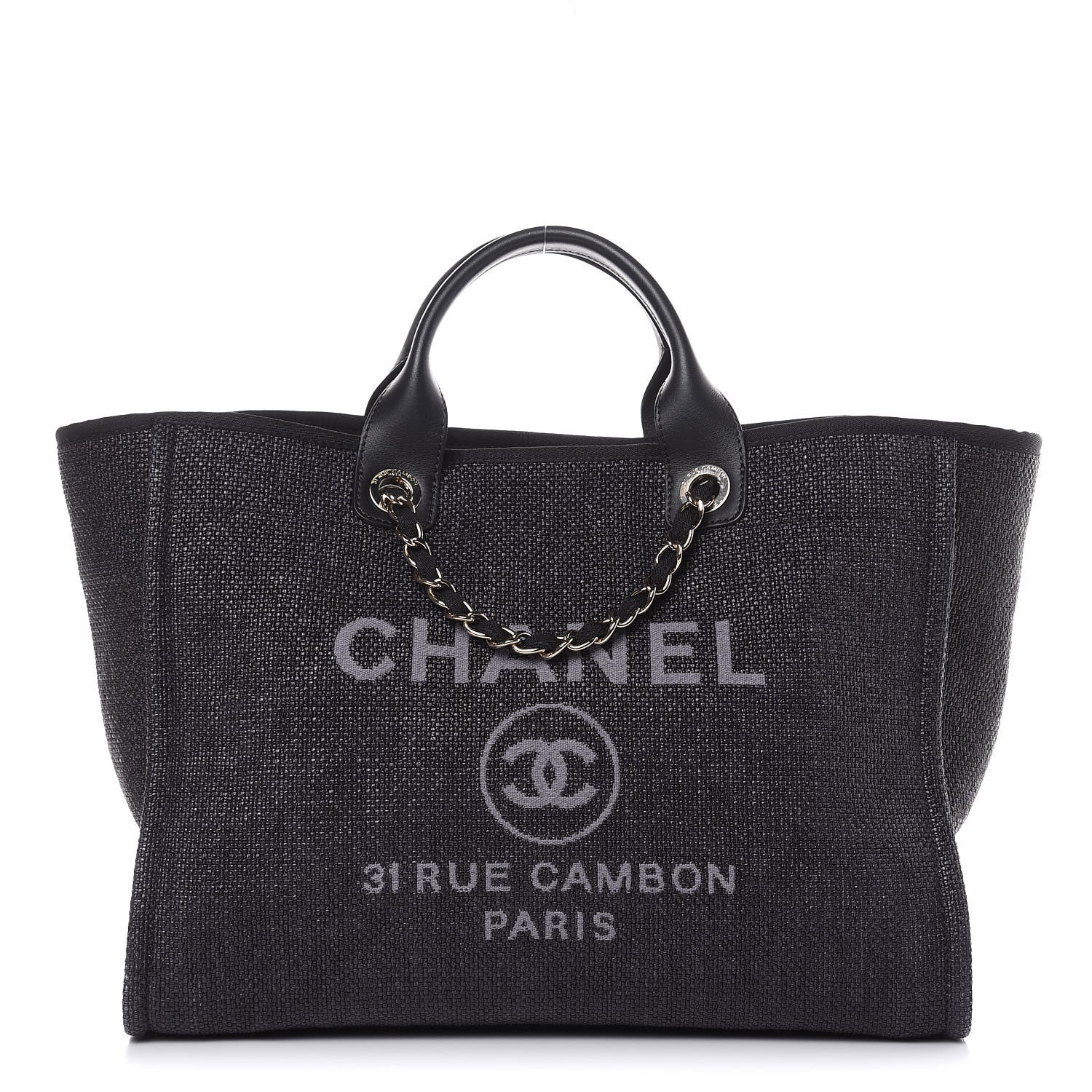 Chanel Woven Straw Raffia Large Deauville Tote Dark Blue 1 of 10