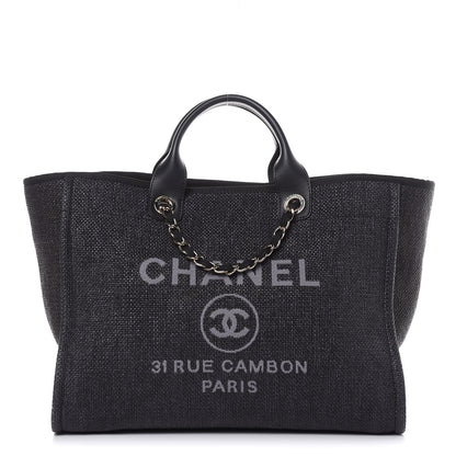 Chanel Woven Straw Raffia Large Deauville Tote Dark Blue 1 of 10