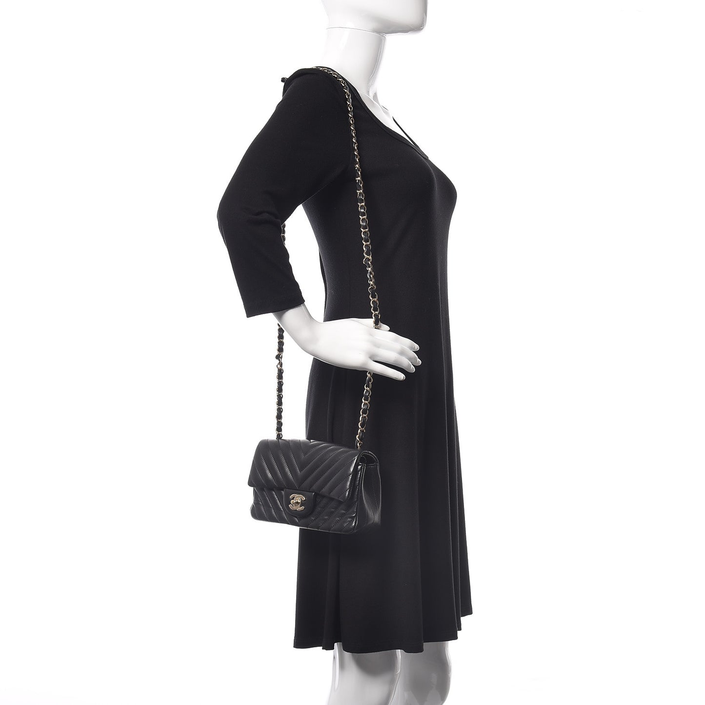 Lambskin Chevron Quilted Mini Rectangular Flap Black