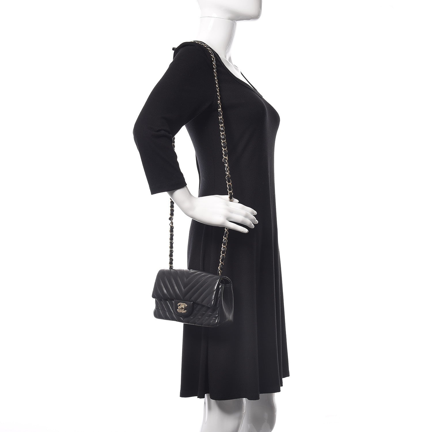 Chanel Lambskin Chevron Quilted Mini Rectangular Flap Black 2 of 9