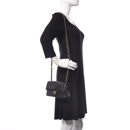 Chanel Lambskin Chevron Quilted Mini Rectangular Flap Black 2 of 9