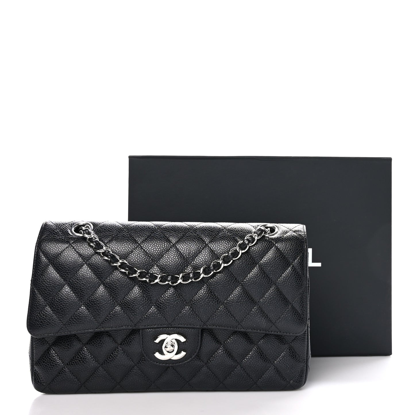 Caviar Quilted Medium Double Flap Black