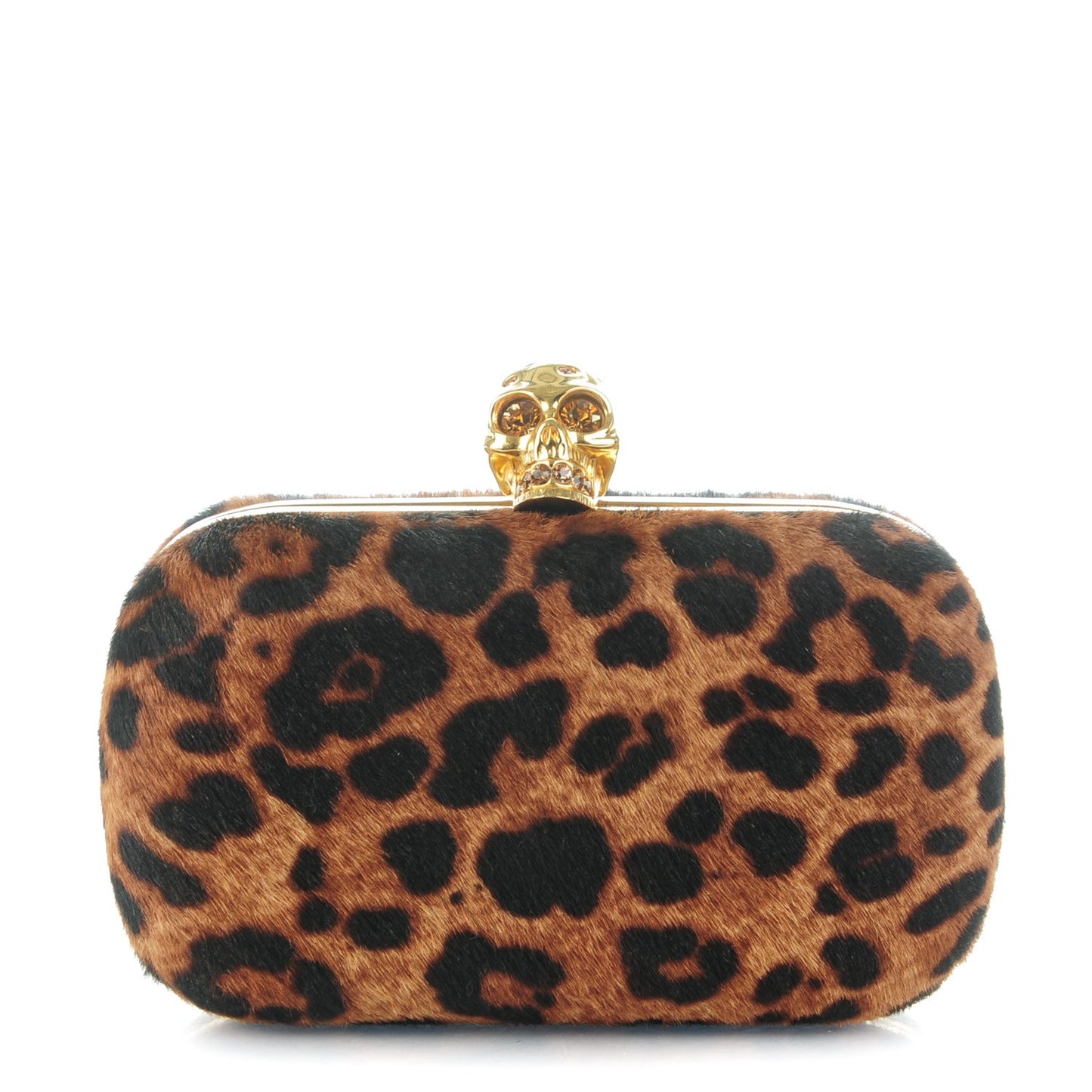 Leopard Print Calf Hair Skull Box Clutch