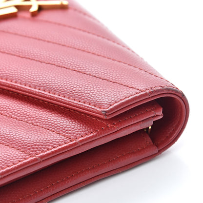 Saint Laurent Grain De Poudre Matelasse Chevron Monogram Flap Wallet Red 16 of 17
