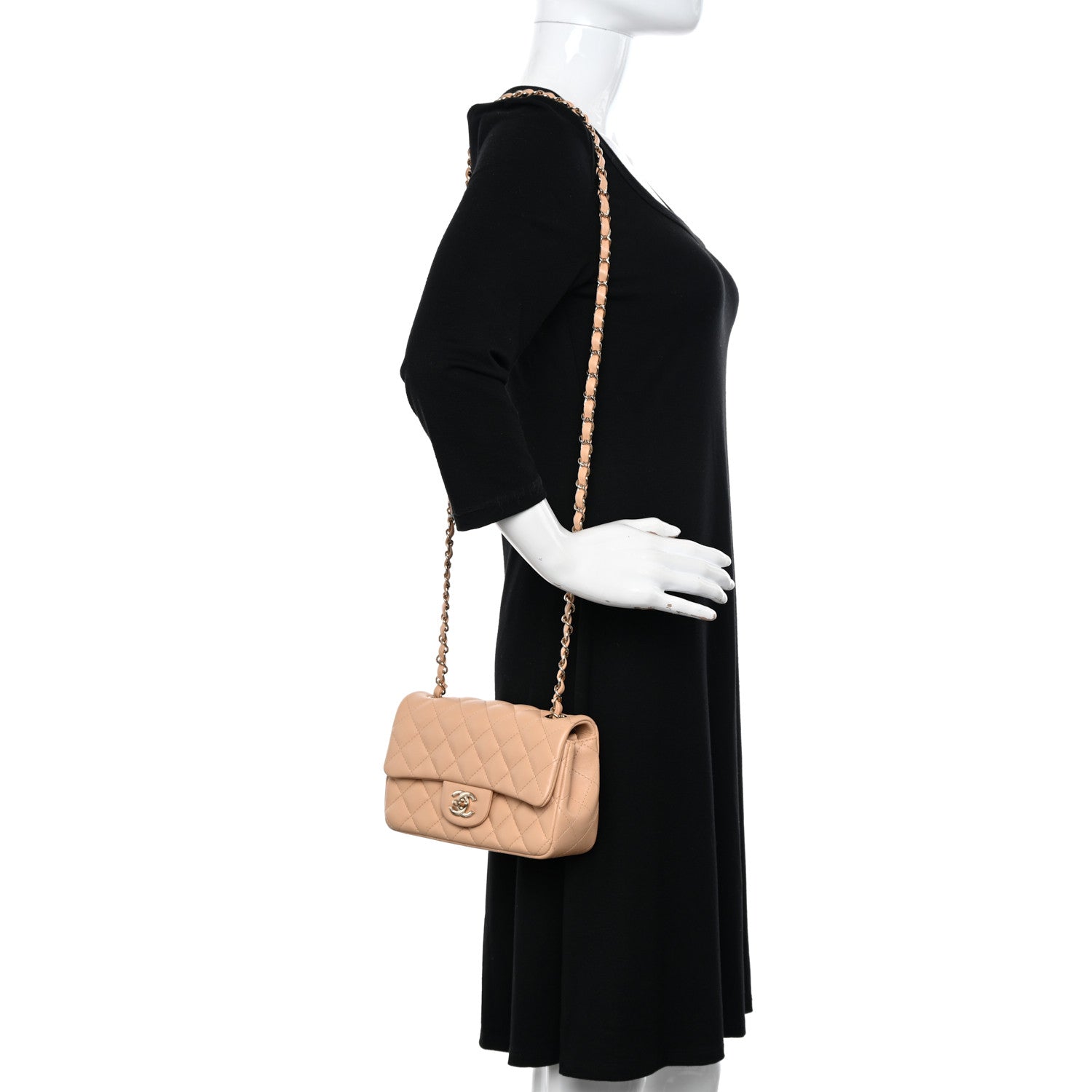 Chanel Lambskin Quilted Mini Rectangular Flap Beige 2 of 13