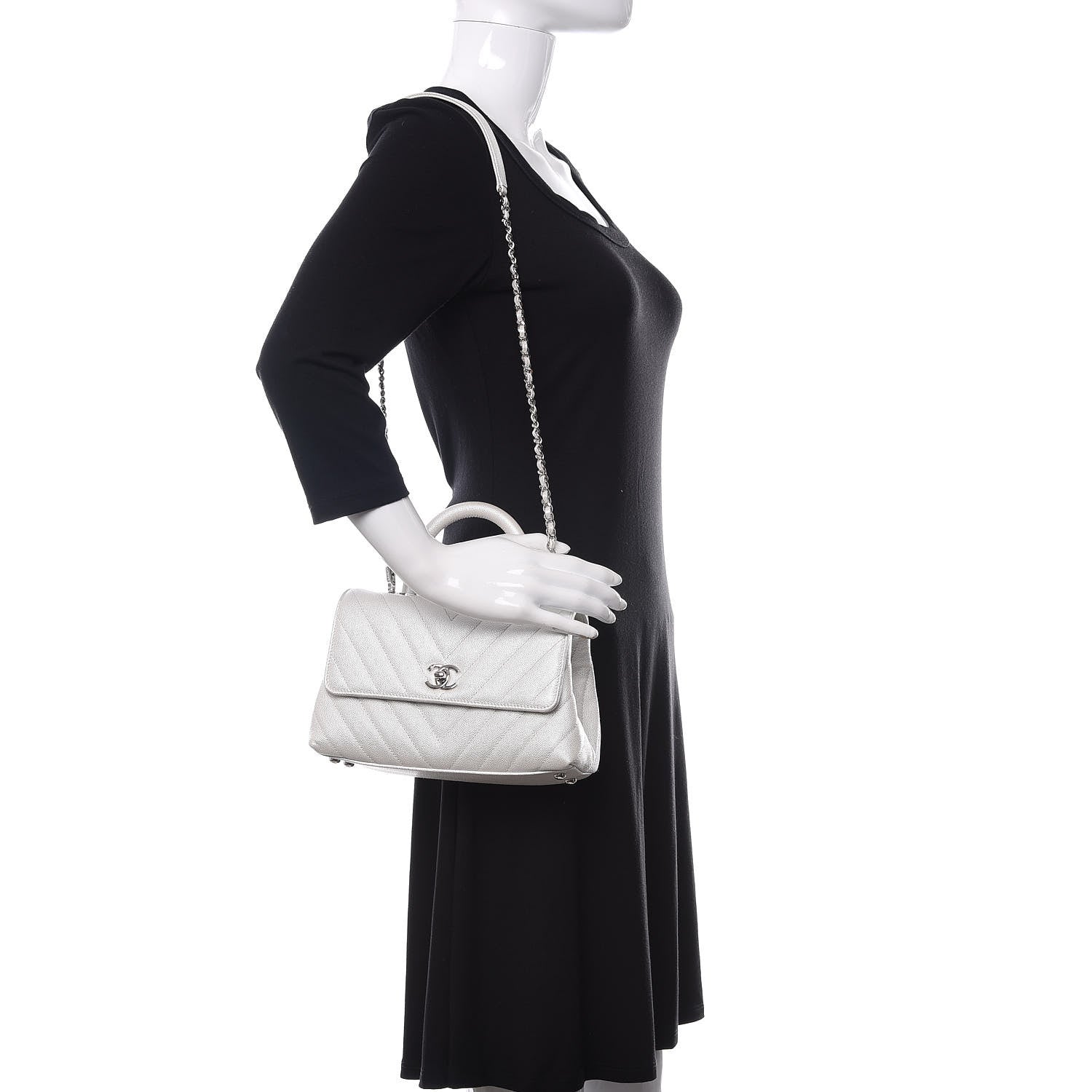 Chanel Iridescent Caviar Chevron Quilted Mini Coco Handle Flap White 2 of 11