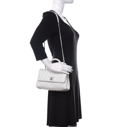Chanel Iridescent Caviar Chevron Quilted Mini Coco Handle Flap White 2 of 11