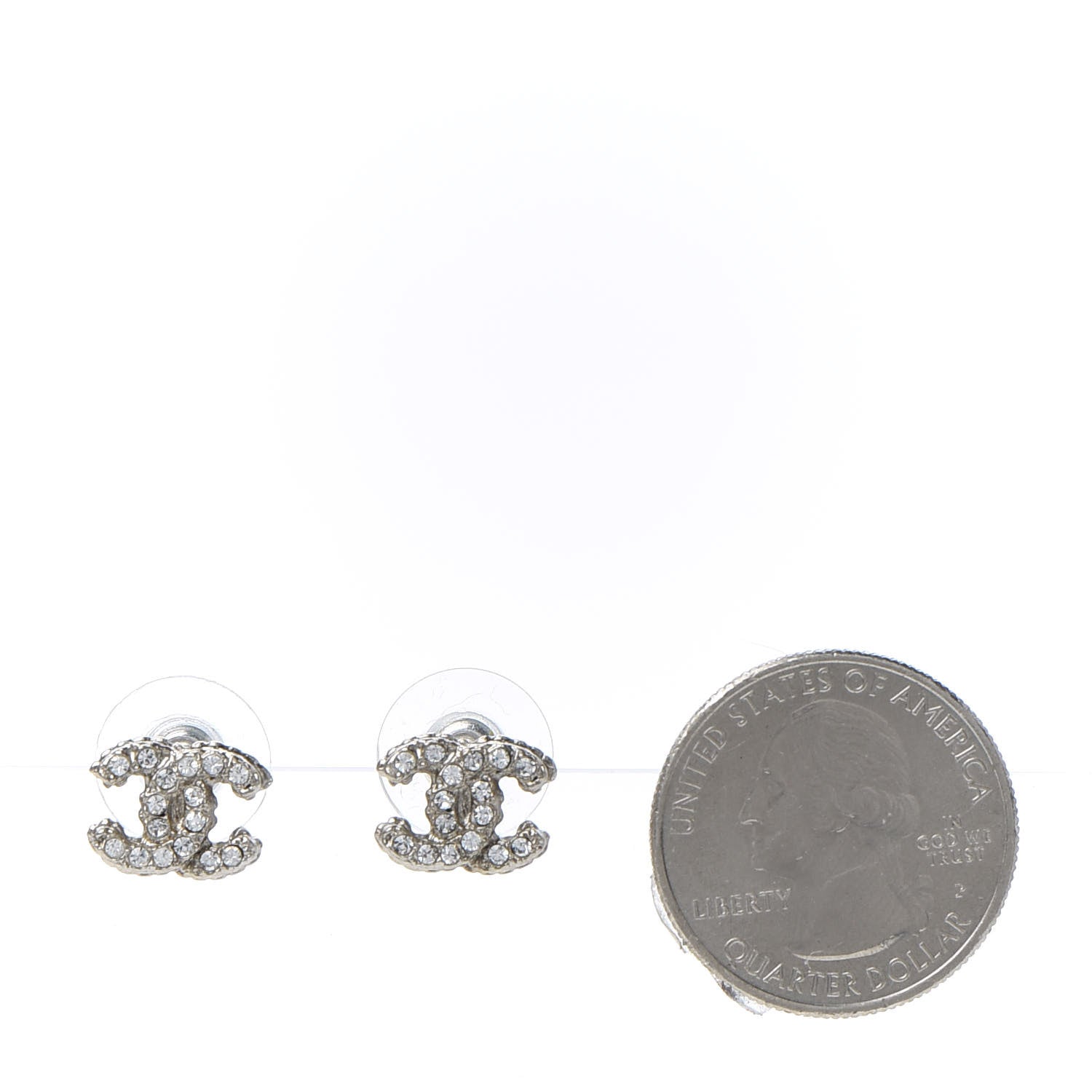 Chanel Crystal Mini Timeless CC Earrings Silver 2 of 5
