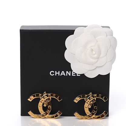 Chanel Metal Large Paris Button Earrings Gold 5 of 5