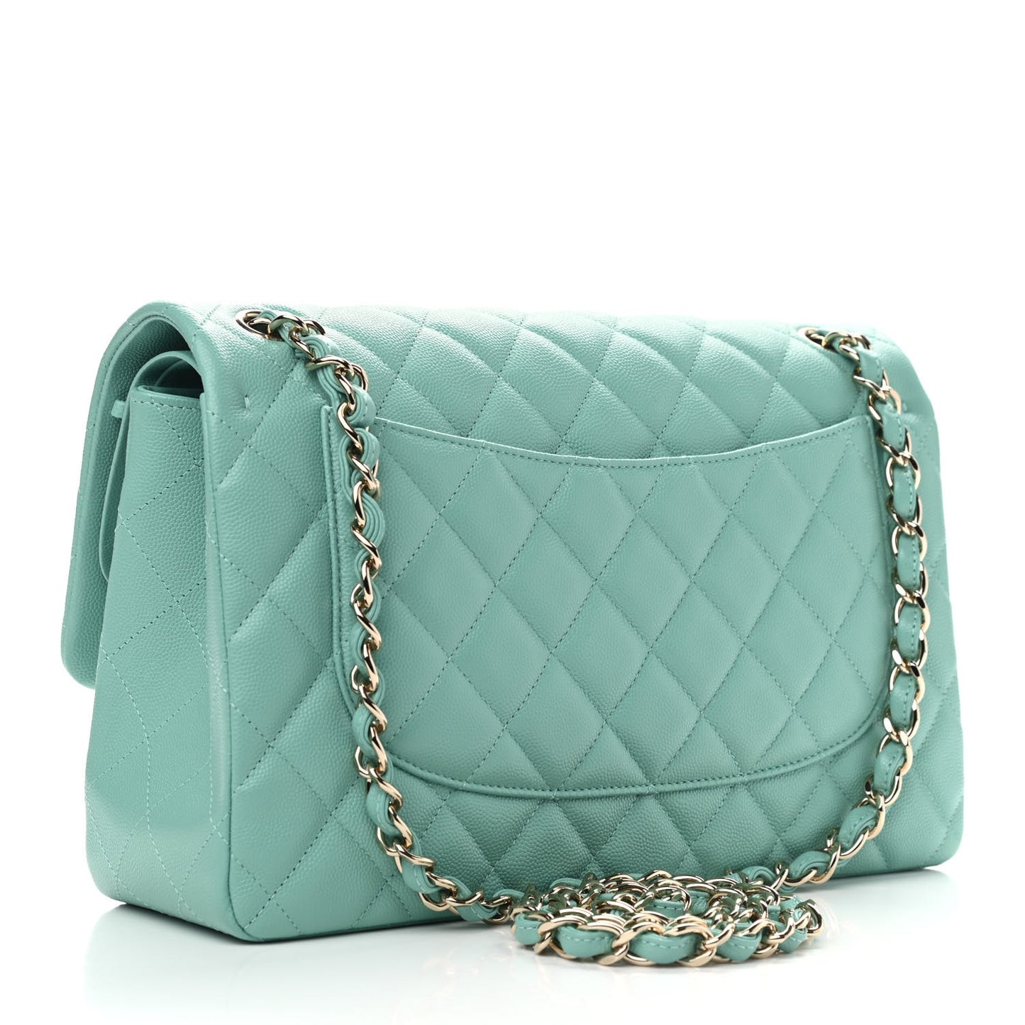 Caviar Quilted Jumbo Double Flap Light Green
