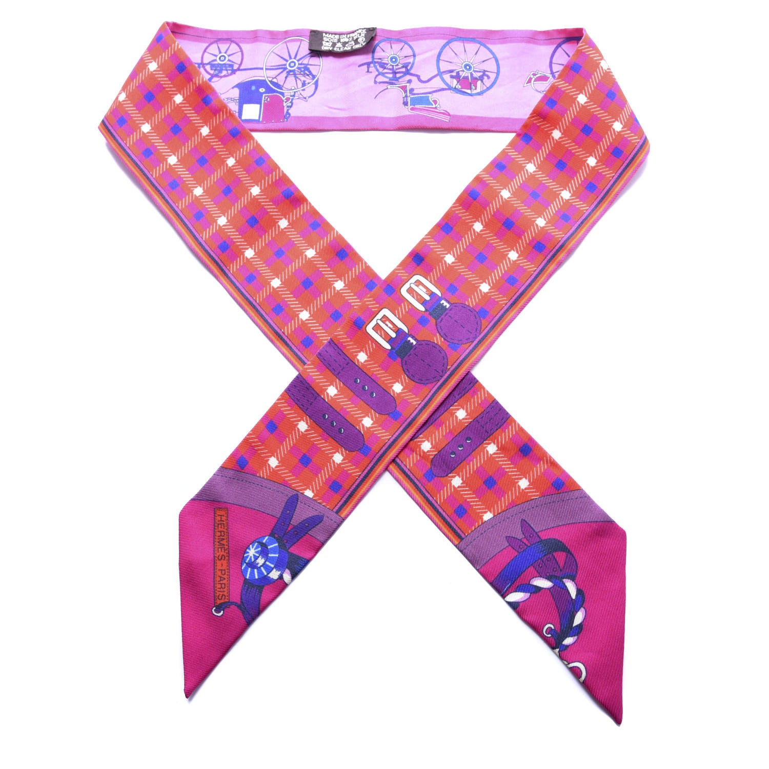 Hermes Silk Voitures Nouvelles Twilly Rouge Rose Fuchsia 1 of 4