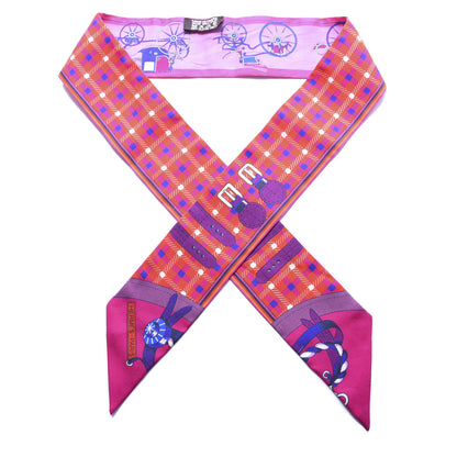 Hermes Silk Voitures Nouvelles Twilly Rouge Rose Fuchsia 1 of 4