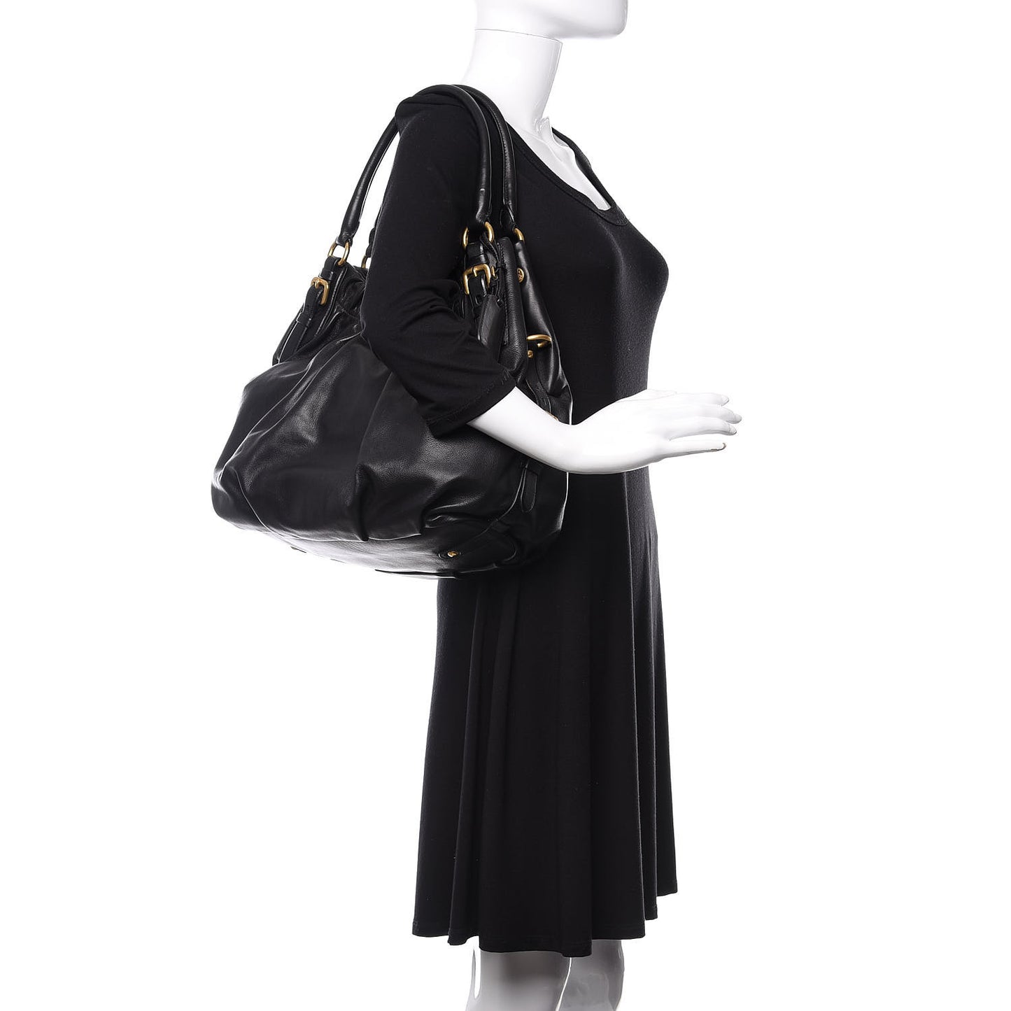 Soft Calfskin Pleated Hobo Black