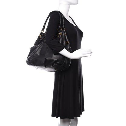 Prada Soft Calfskin Pleated Hobo Black 2 of 9