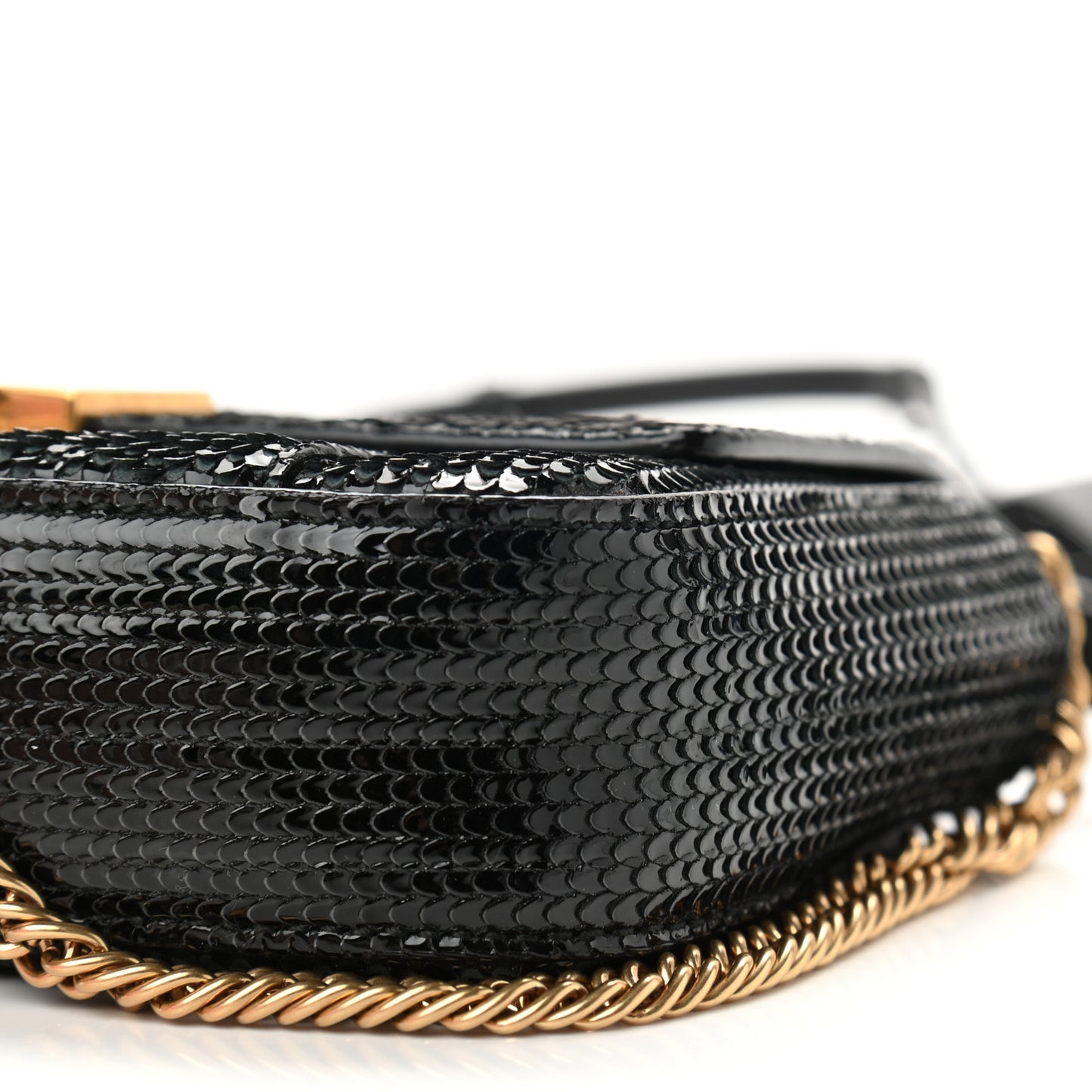 Calfskin Snakeskin Effect Charm Shoulder Bag Black