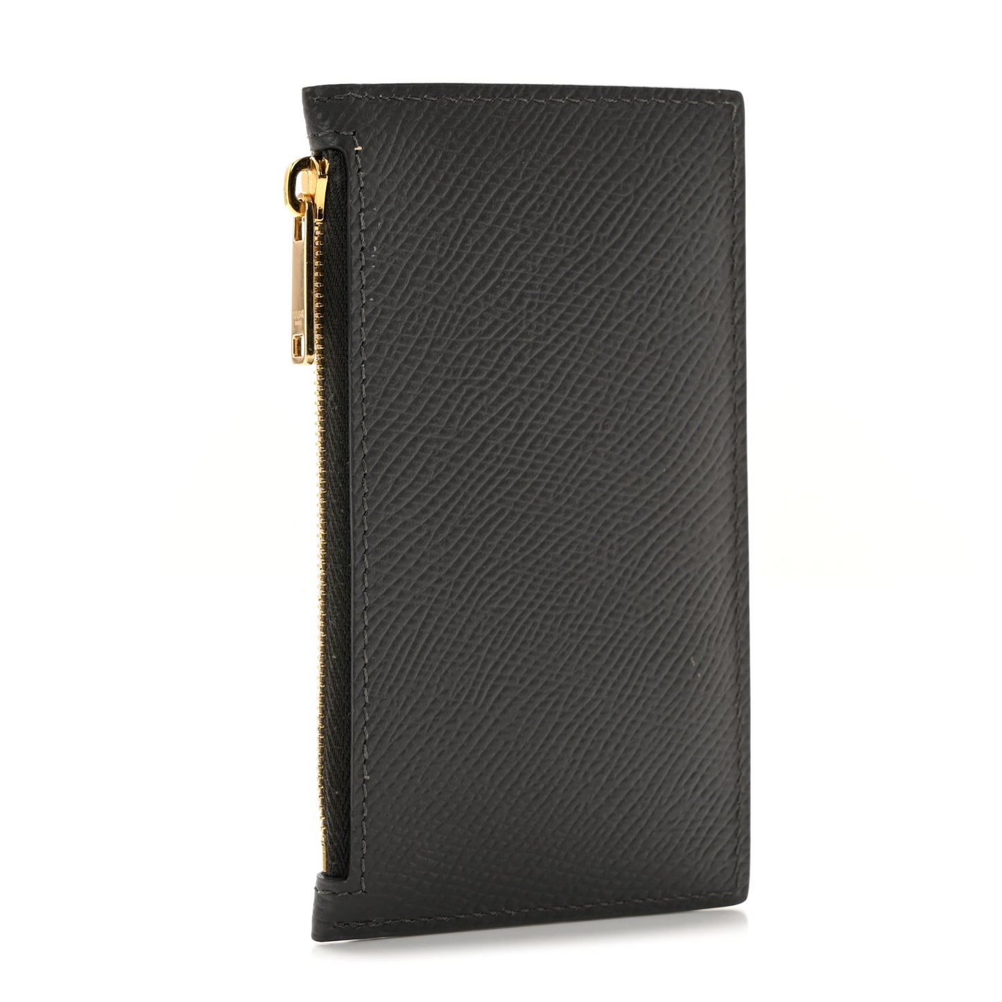 Grained Calfskin Zipped Card Holder Grey