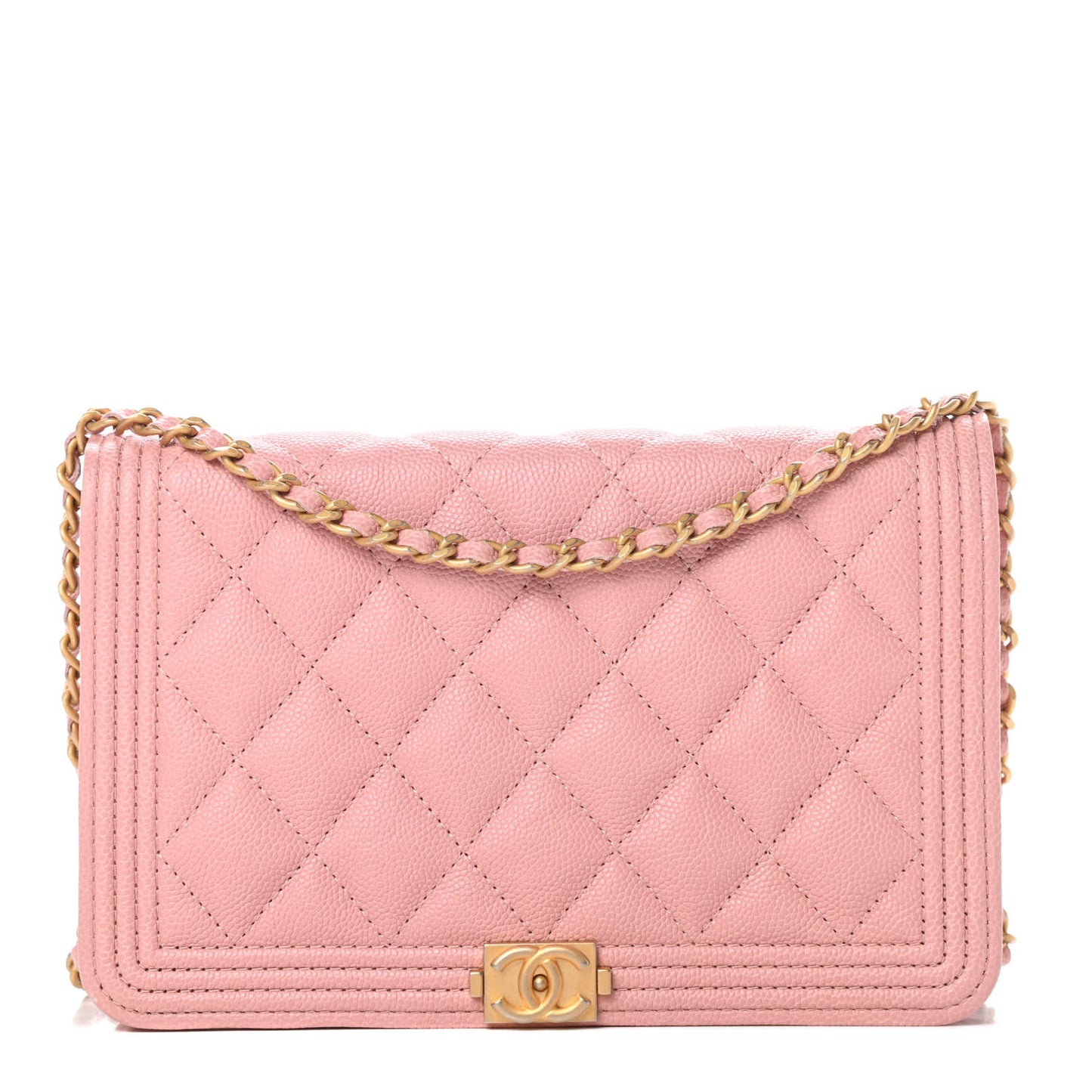 Caviar Quilted Boy Wallet On Chain WOC Light Pink