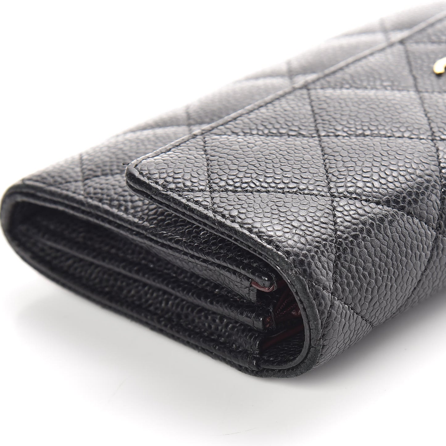 Caviar Quilted Large Gusset Flap Wallet Black