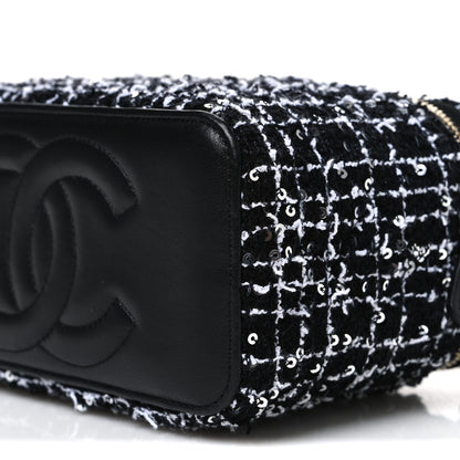 Chanel Tweed Sequin Small Top Handle Vanity Case With Chain Black White 10 of 11