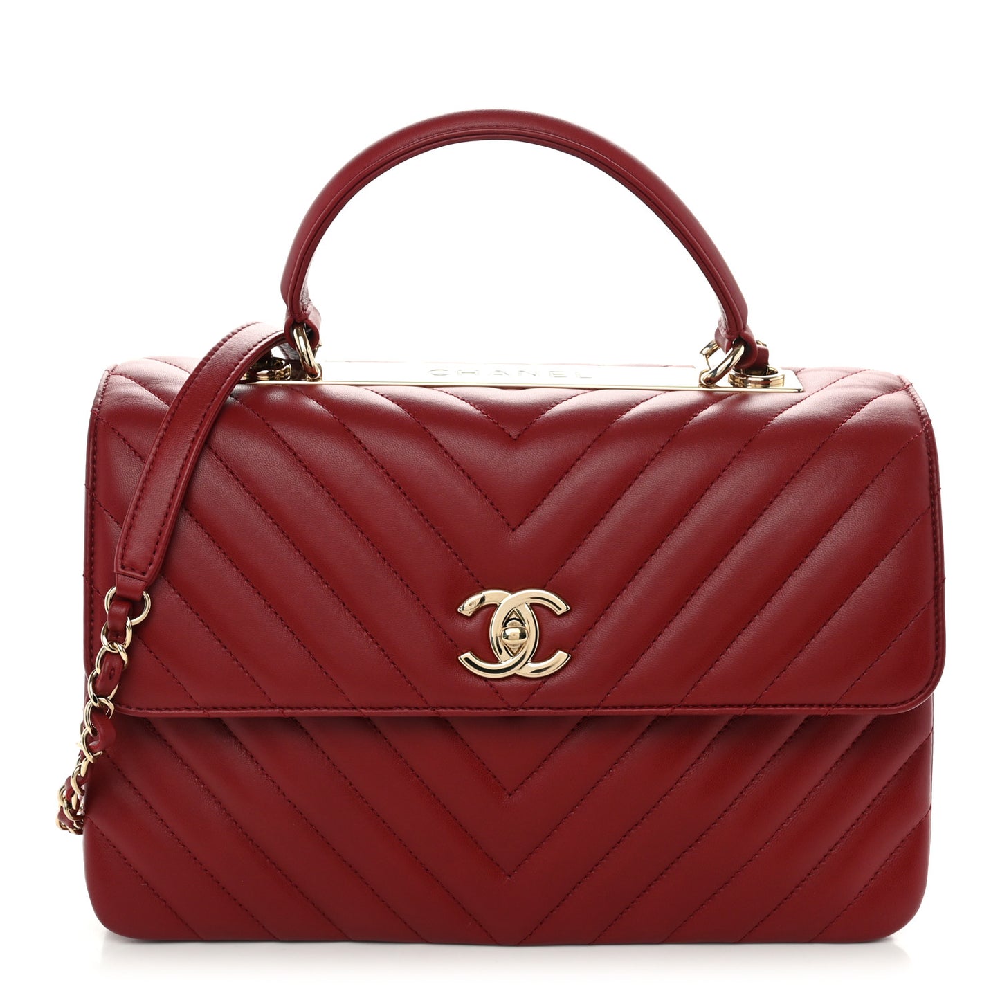 Lambskin Chevron Quilted Medium Trendy CC Dual Handle Flap Bag Red