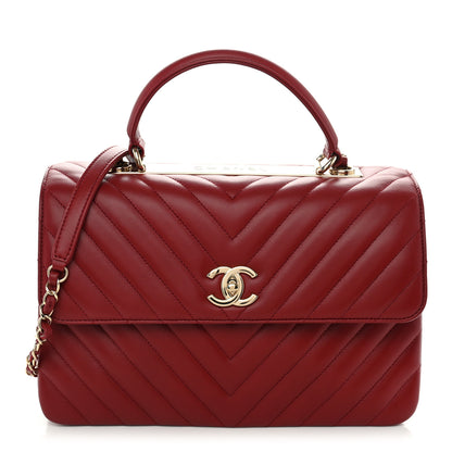 Chanel Lambskin Chevron Quilted Medium Trendy CC Dual Handle Flap Bag Red 1 of 9