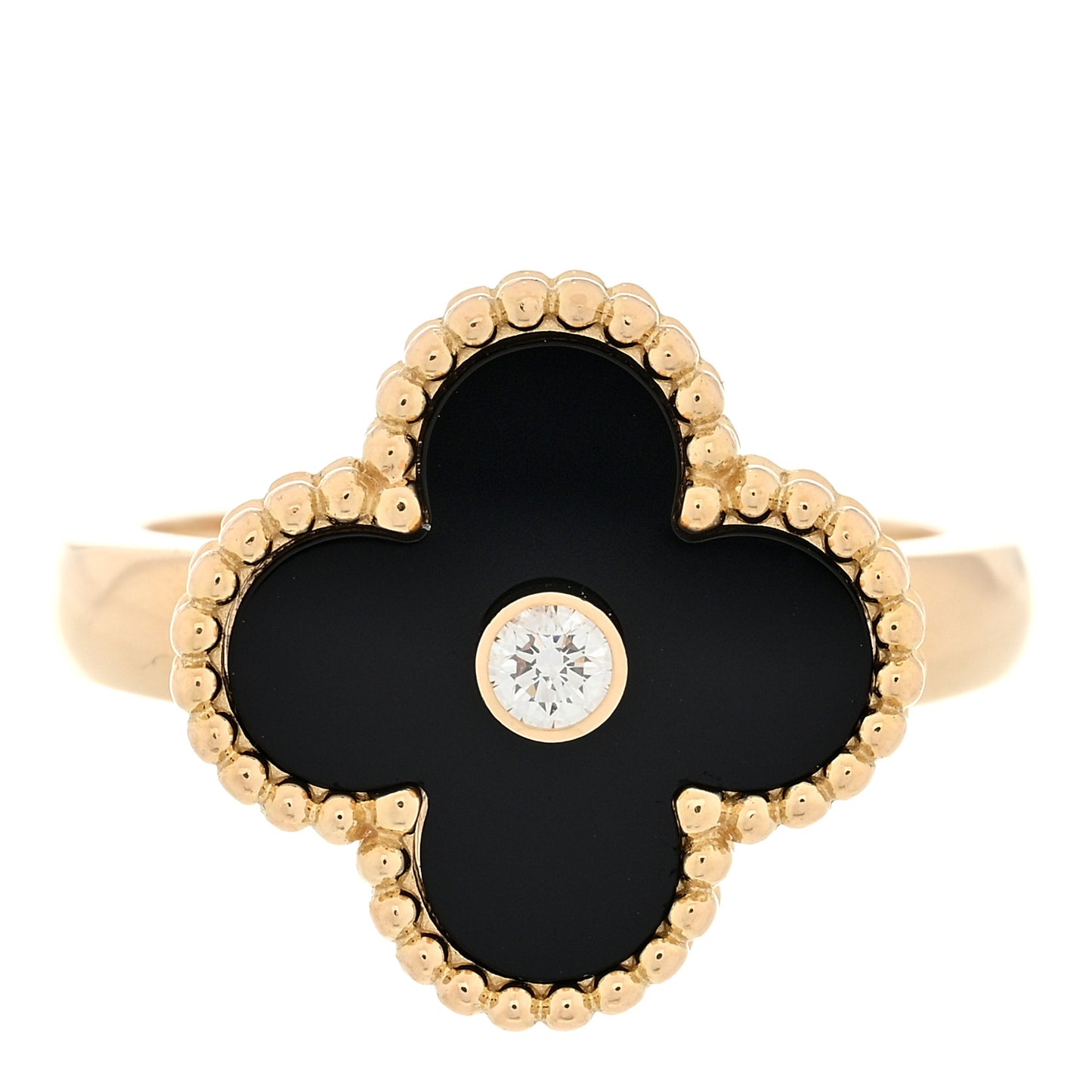 18K Yellow Gold Black Onyx Diamond Vintage Alhambra Ring 51 5.75