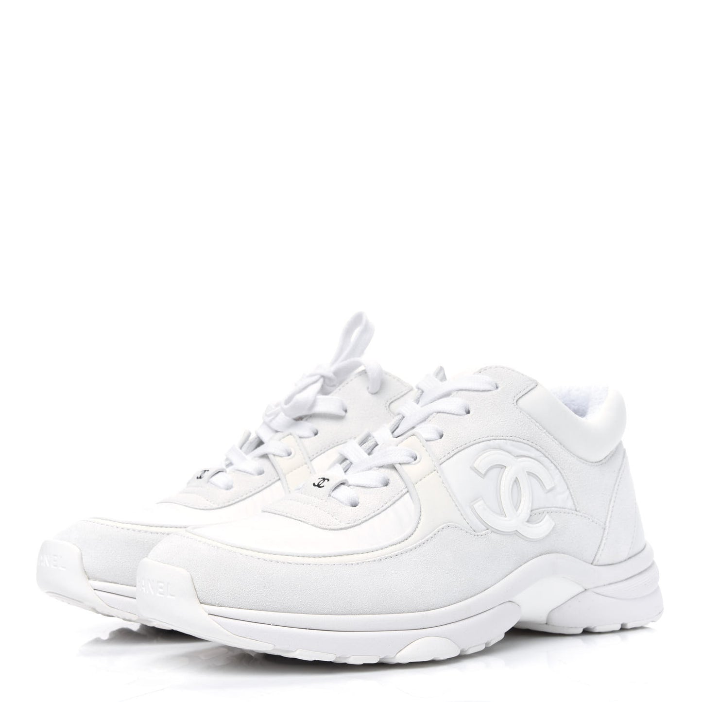 Suede Calfskin Fabric CC Sneakers 38.5 White