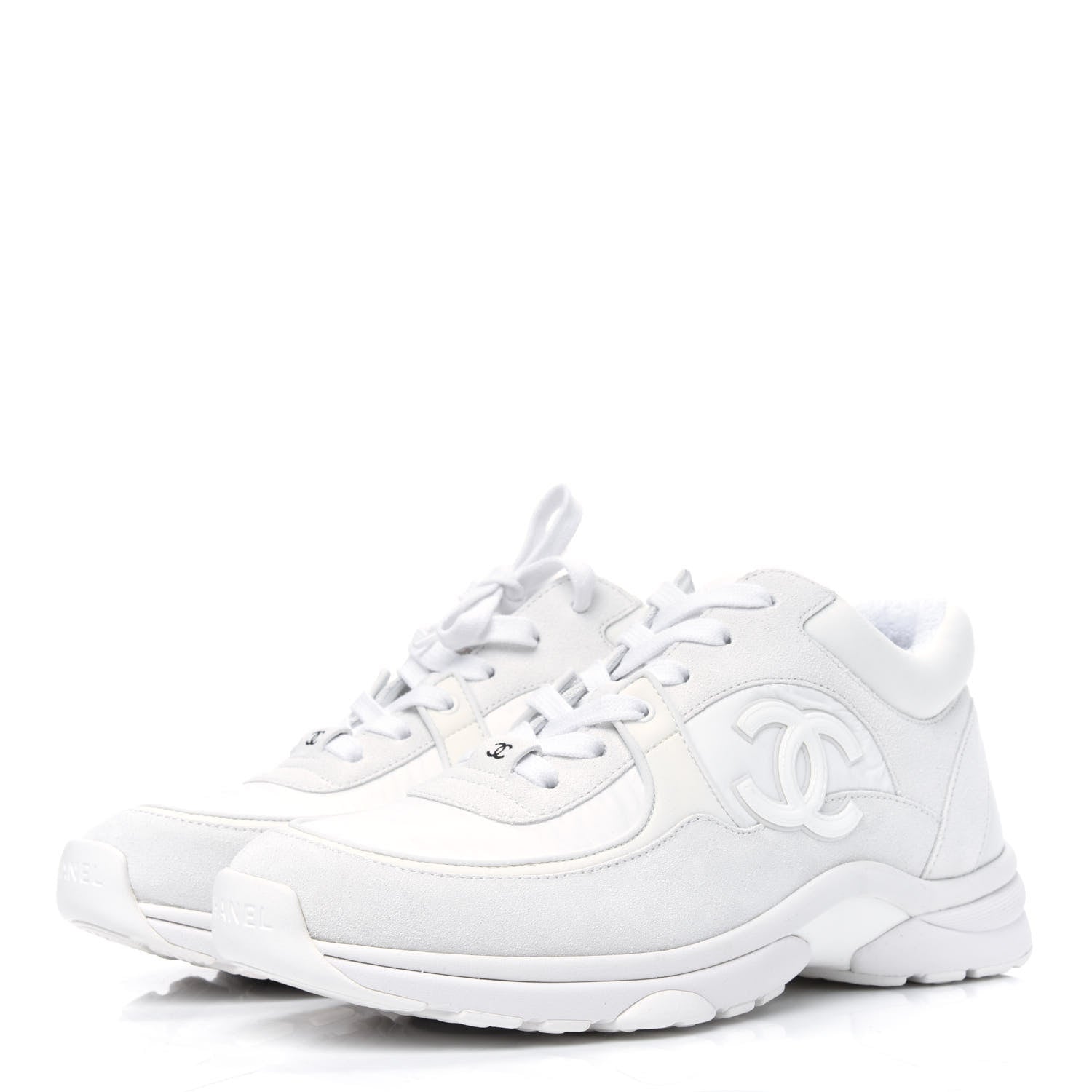Chanel Suede Calfskin Fabric CC Sneakers 38.5 White 3 of 9