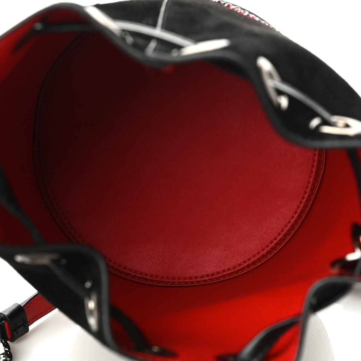 Christian Louboutin Suede Crystal Marie Jane Bucket Black Red 5 of 9