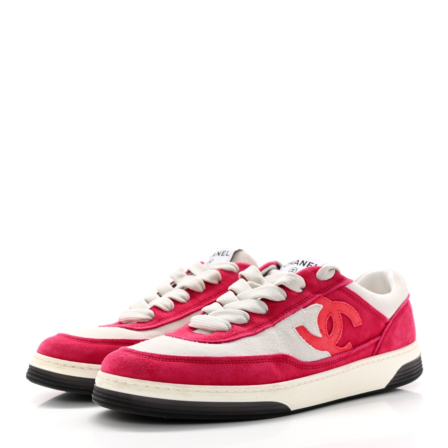 Chanel Suede Kidskin Womens CC Sneakers 40.5 White Fuchsia 3 of 11