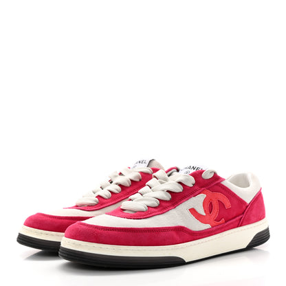 Chanel Suede Kidskin Womens CC Sneakers 40.5 White Fuchsia 3 of 11