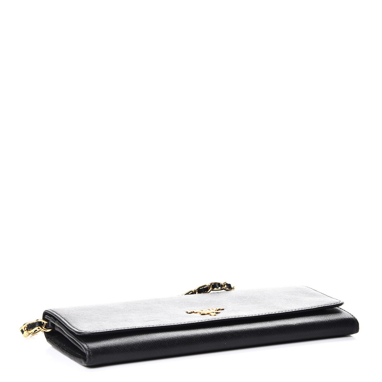 Prada Saffiano Metal Oro Chain Wallet Nero Black 4 of 10