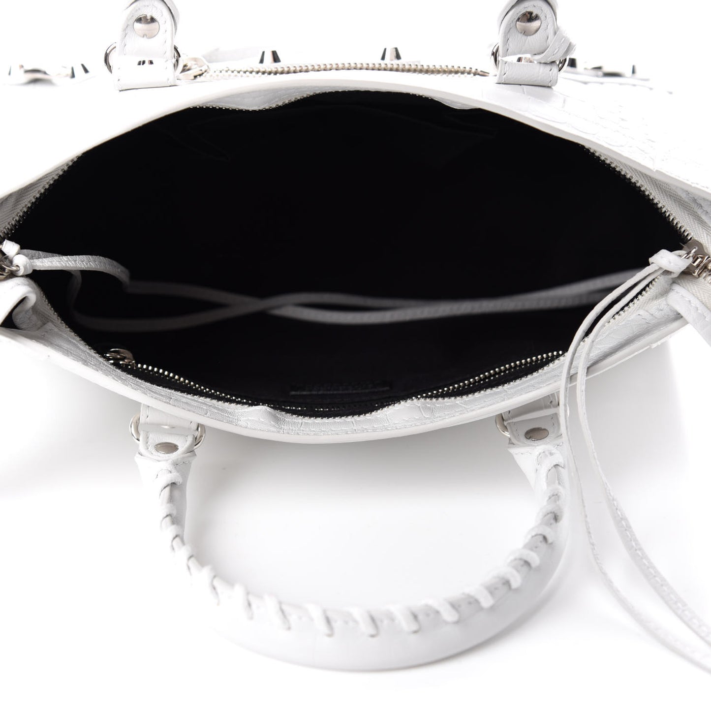 Matte Supple Lambskin Crocodile Embossed Classic Silver Hardware S City White