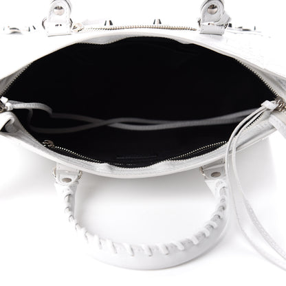 Balenciaga Matte Supple Lambskin Crocodile Embossed Classic Silver Hardware S City White 5 of 11