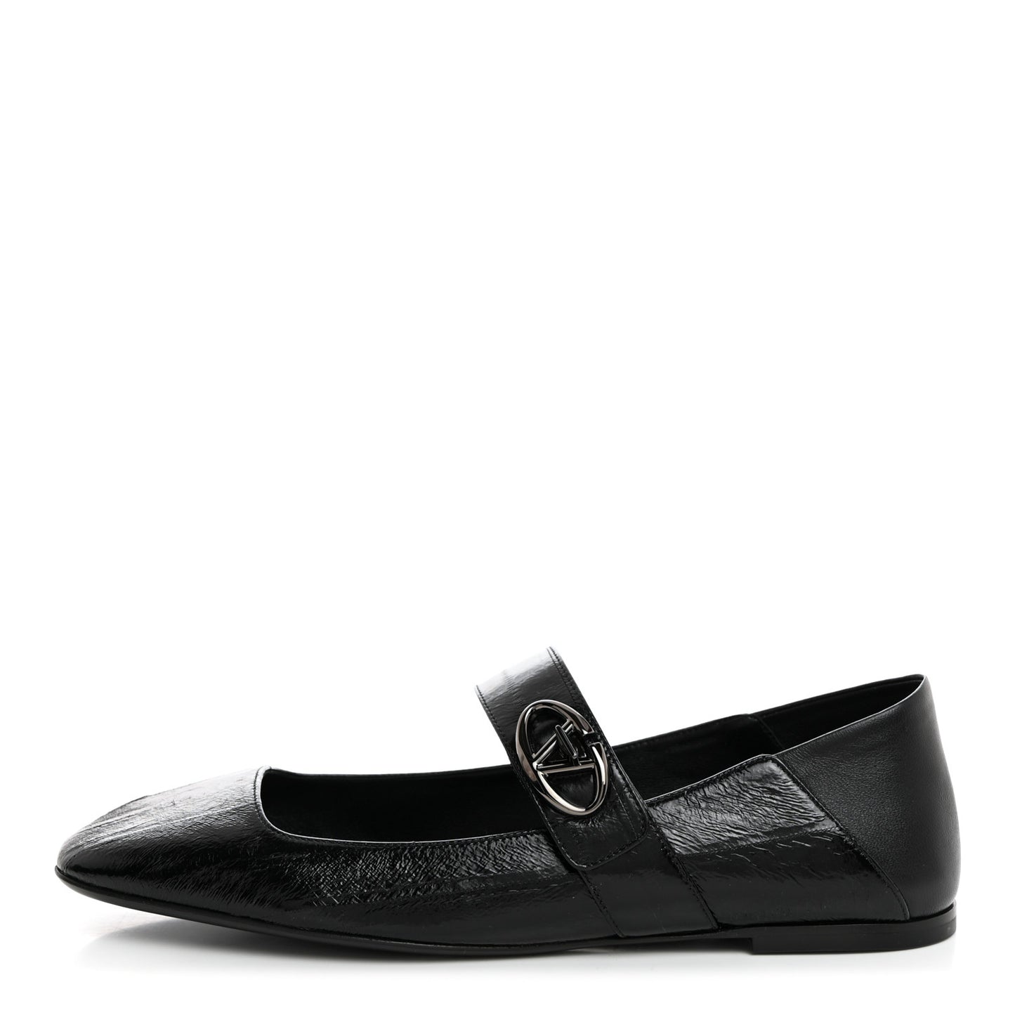 Textured Patent Nappa Locker Mary Jane Collapsible Heel Ballerina Flats 39.5 Black