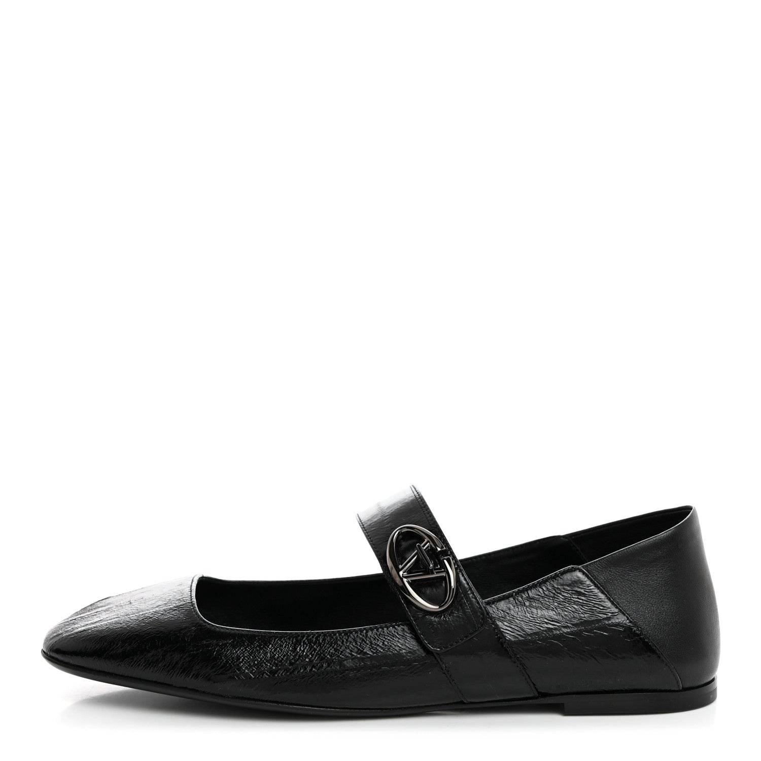 Valentino Garavani Textured Patent Nappa Locker Mary Jane Collapsible Heel Ballerina Flats 39.5 Black 1 of 9