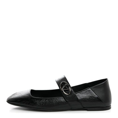 Valentino Garavani Textured Patent Nappa Locker Mary Jane Collapsible Heel Ballerina Flats 39.5 Black 1 of 9