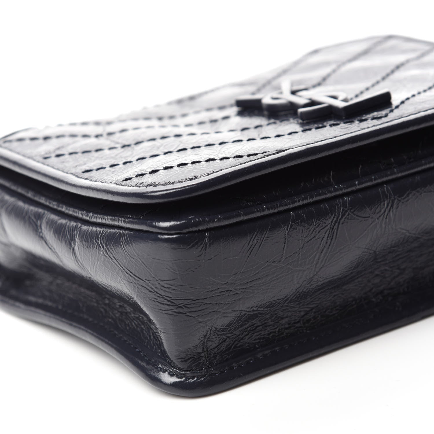 Saint Laurent Crinkled Calfskin Matelasse Monogram Niki Chain Wallet Deep Marine 6 of 10