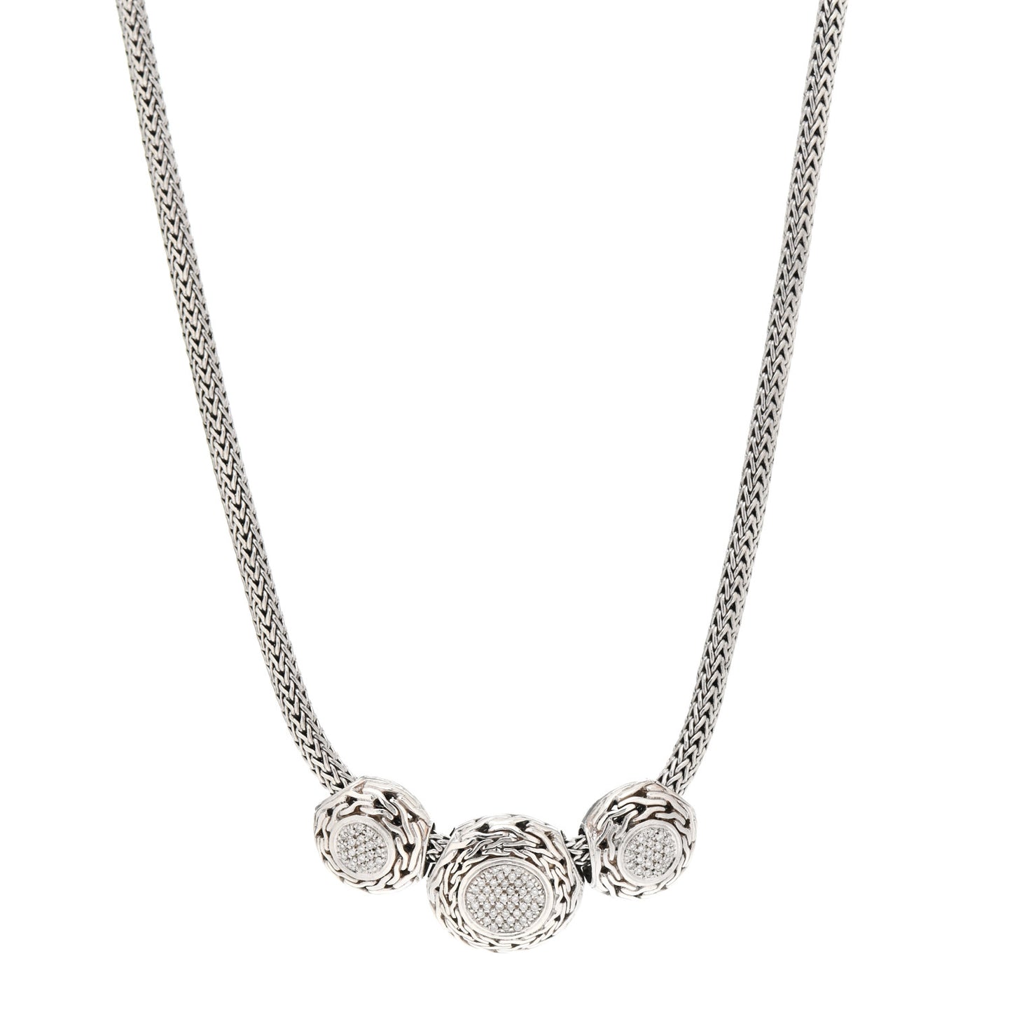 Sterling Silver Diamond 3 Round Pendant Necklace