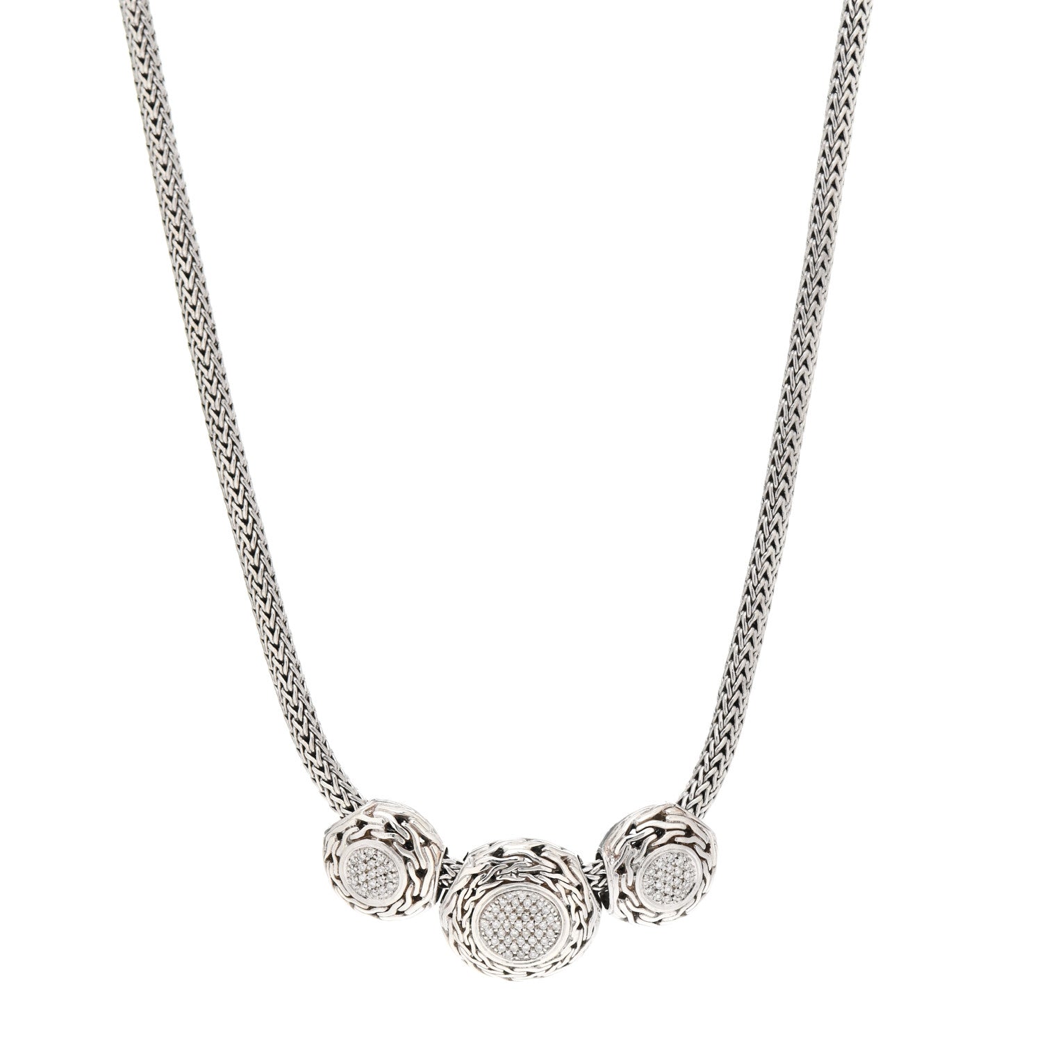 John Hardy Sterling Silver Diamond 3 Round Pendant Necklace 1 of 4