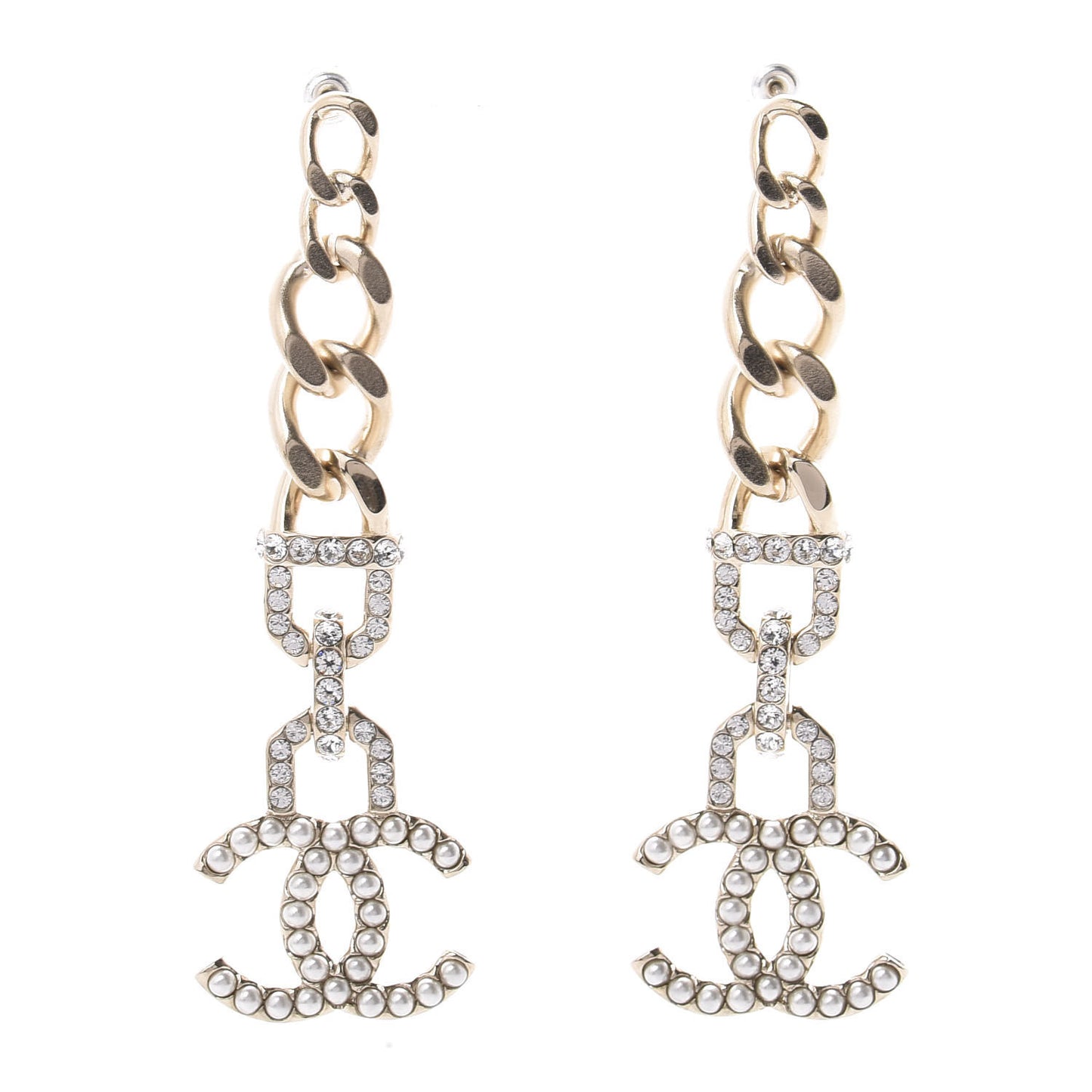 Metal Crystal CC Vendome CC Dangle Earrings Gold