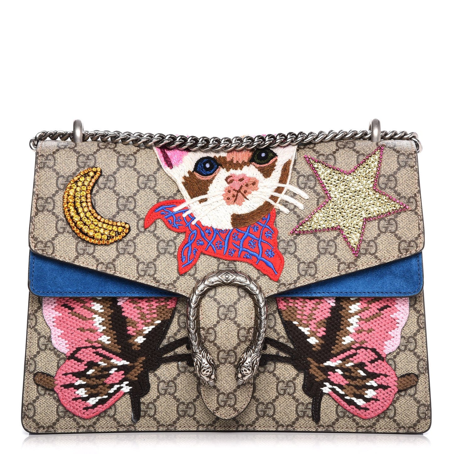 GG Supreme Monogram Embroidered Medium Dionysus Shoulder Bag Blue
