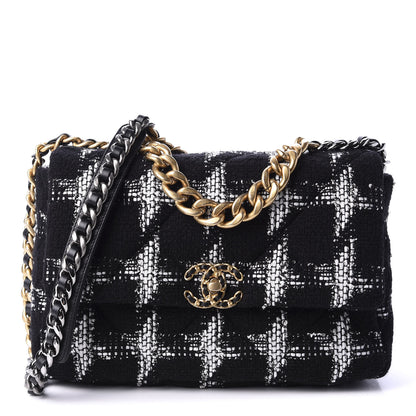 Chanel Tweed Quilted Large 19 Flap Black White 1 of 12
