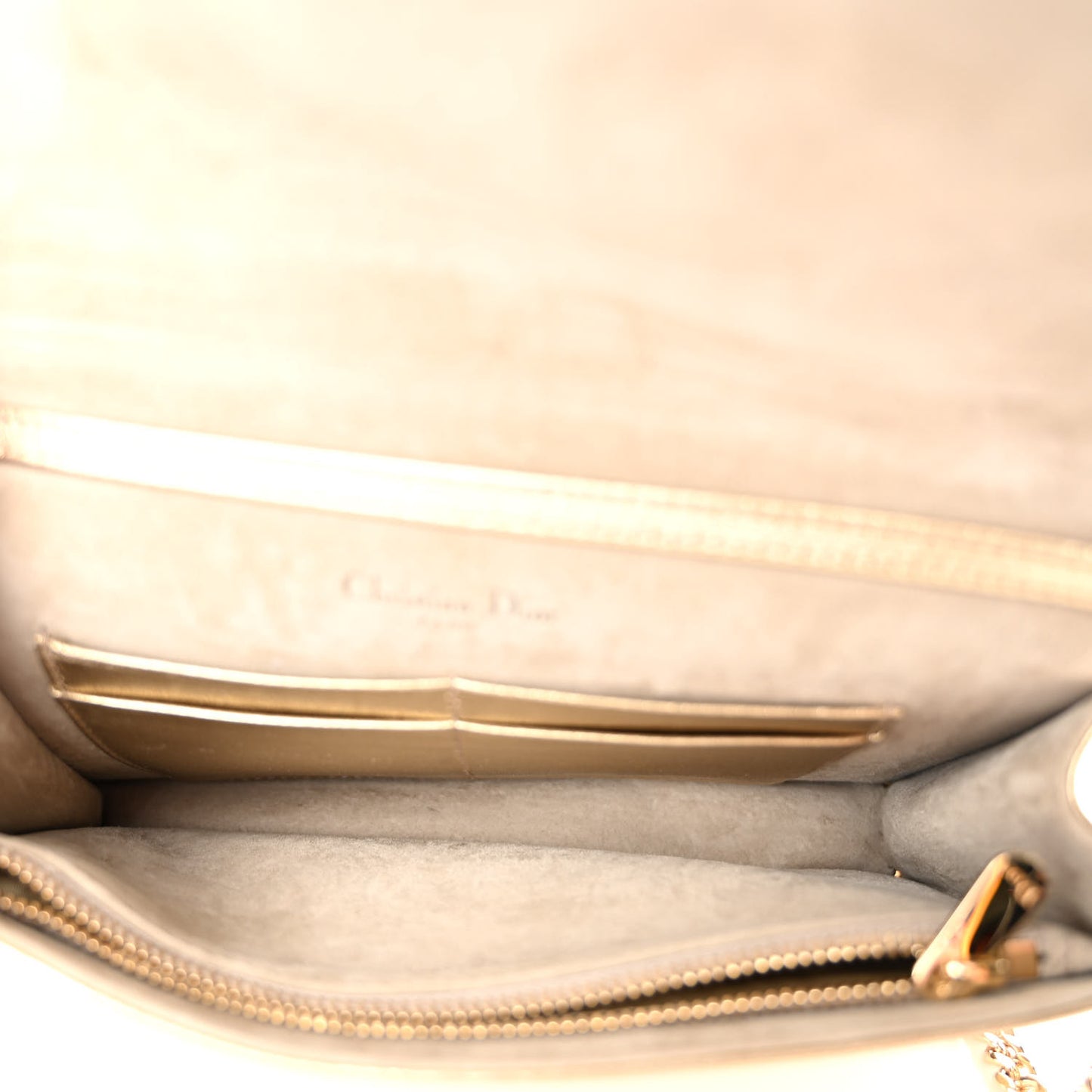 Metallic Calfskin Diorama Wallet on Chain Pouch Light Gold