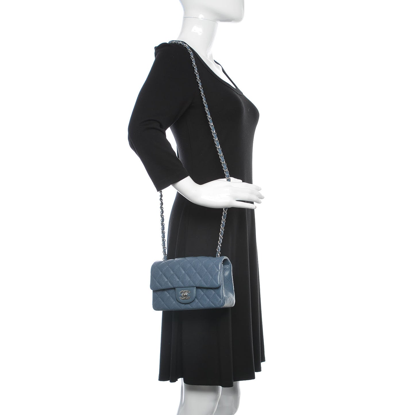 Caviar Quilted Mini Rectangular Flap Blue