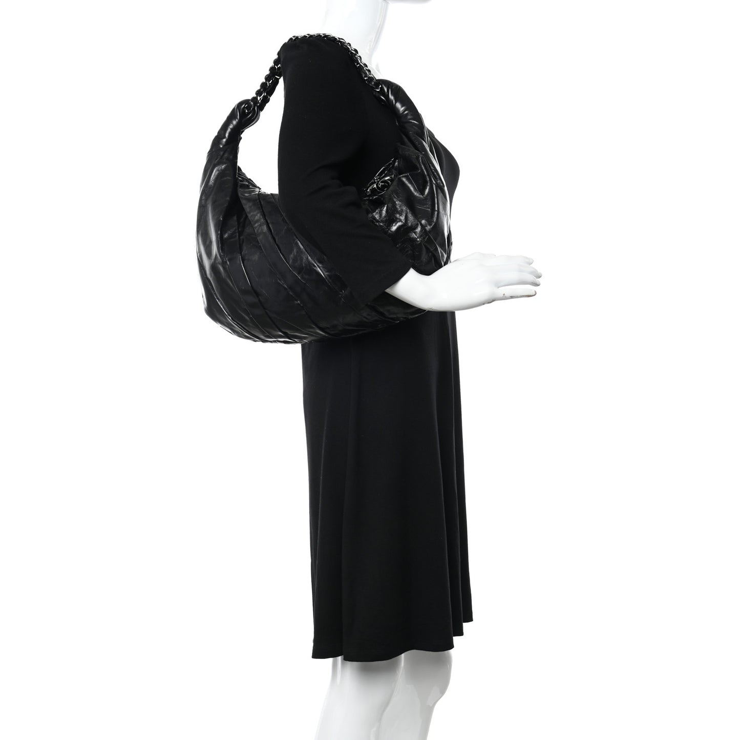 Glazed Calfskin Twisted Hobo Black